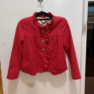 J. Crew 100% Wool Herringbone Pink/Red Ruffle Blazer